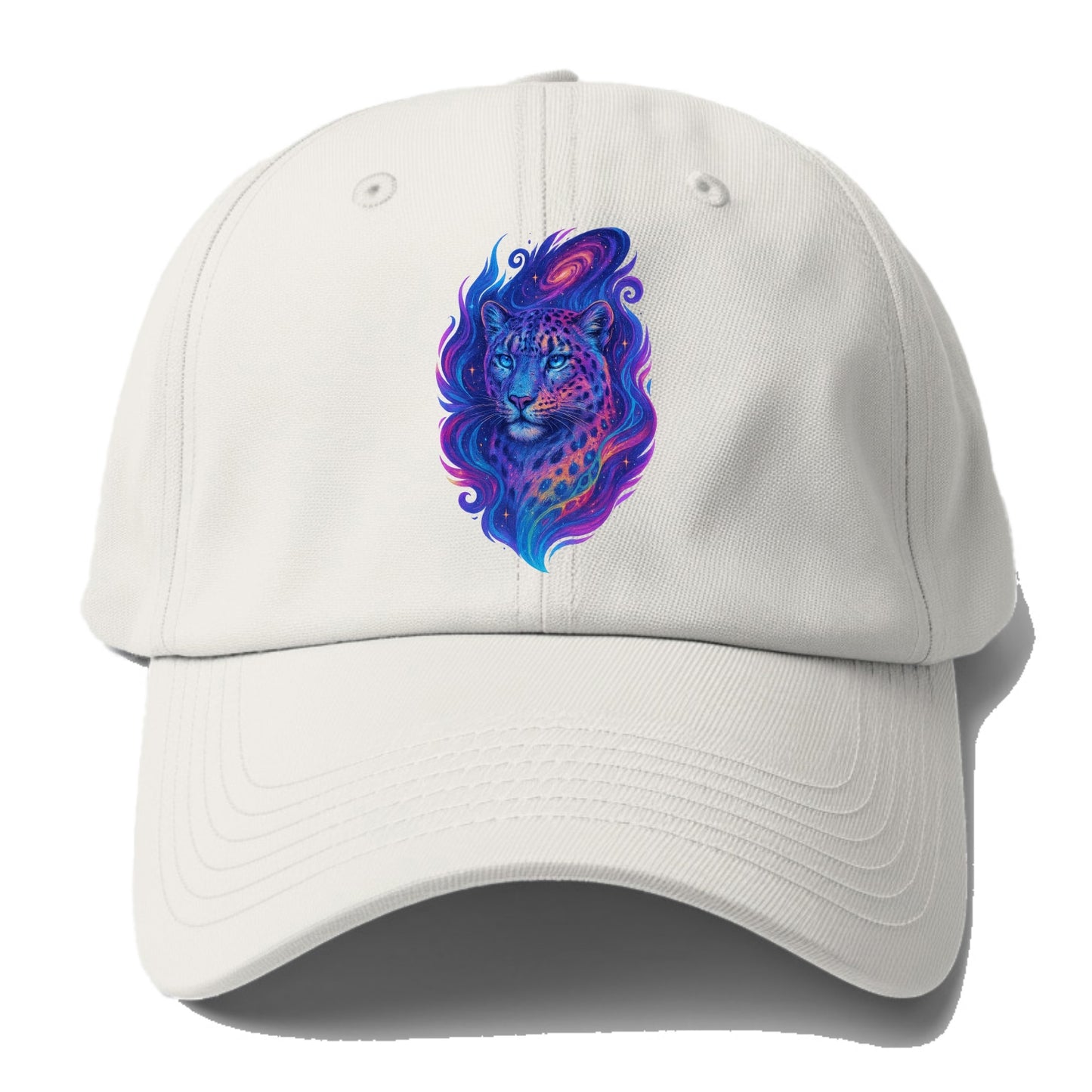 Majestic snow leopard with rainbow gradient spots, crystalline flowing patterns, - Baseball Cap - Off White