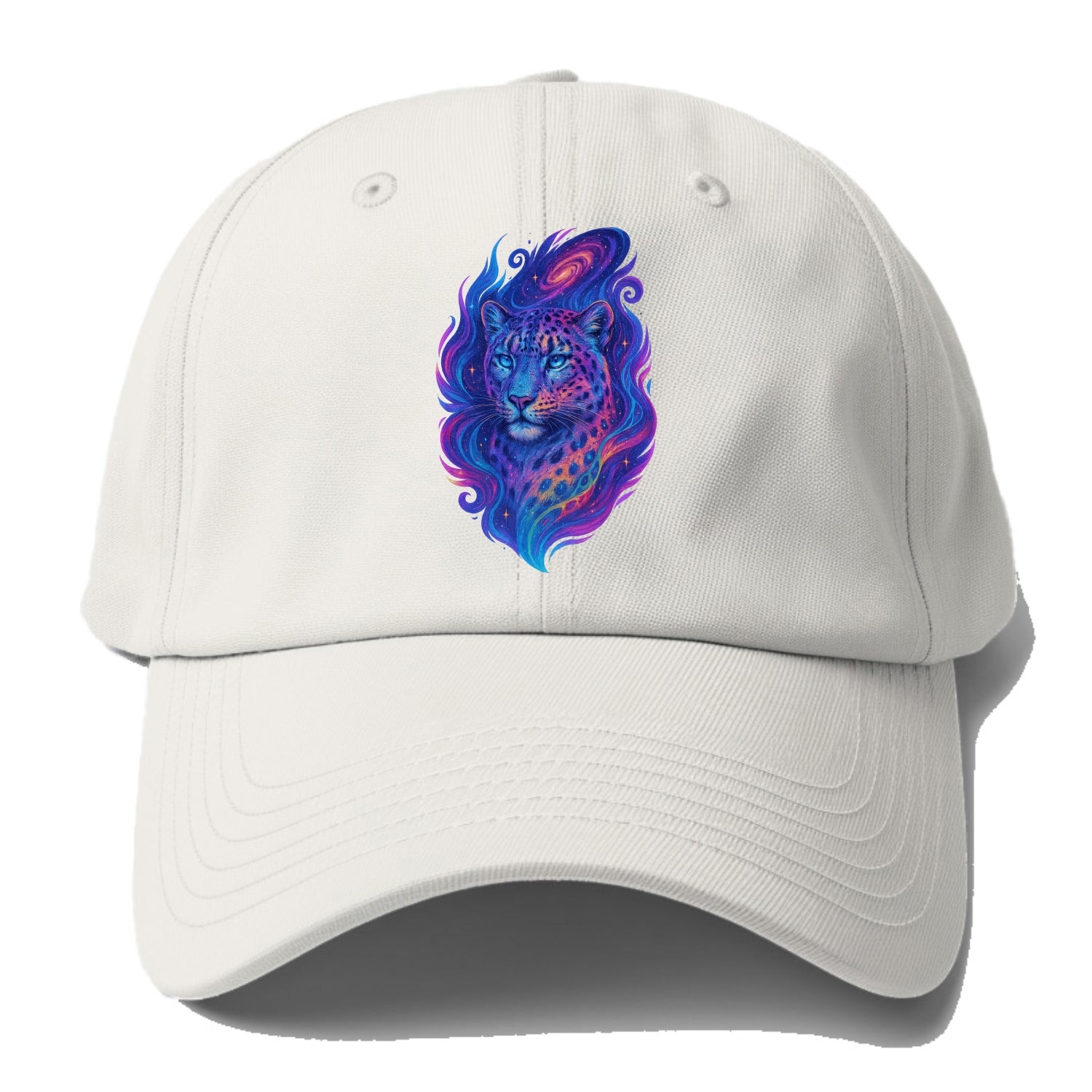 Majestic snow leopard with rainbow gradient spots, crystalline flowing patterns, - Baseball Cap - Off White