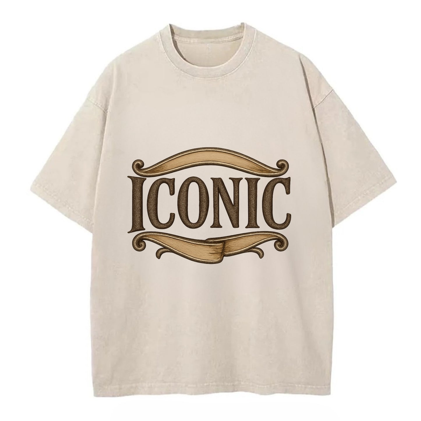 Bold typography design - "ICONIC" - instantly recognizable, trendsetter - Vintage T-shirt - Off White