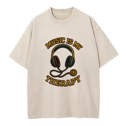 Music Is My Therapy  - Vintage T-shirt - Off White