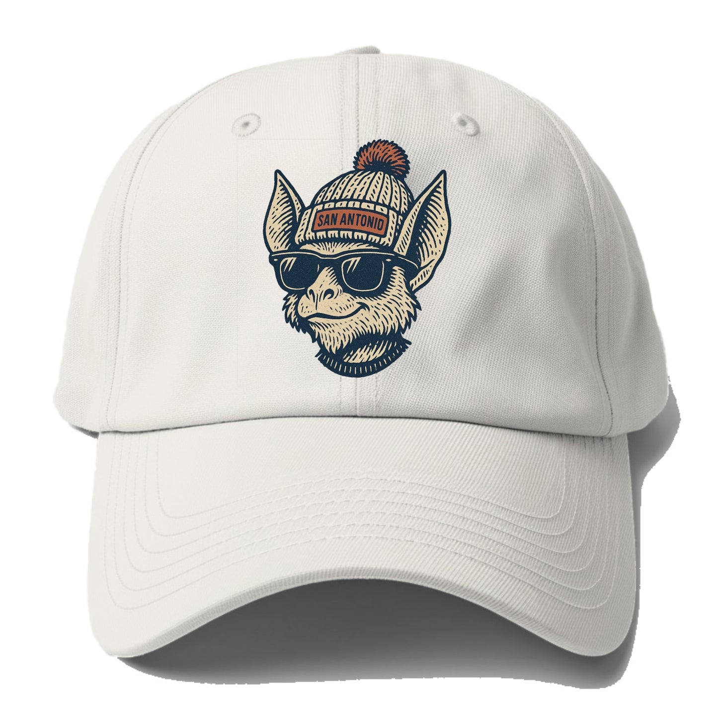San Antonio Bat wearing San Antonio beanie with pom pom and wayfarer - Baseball Cap For Big Heads - Off White