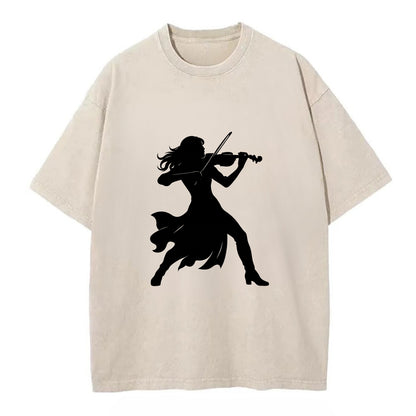 Violinist performing dramatic pose - Vintage T-shirt - Off White