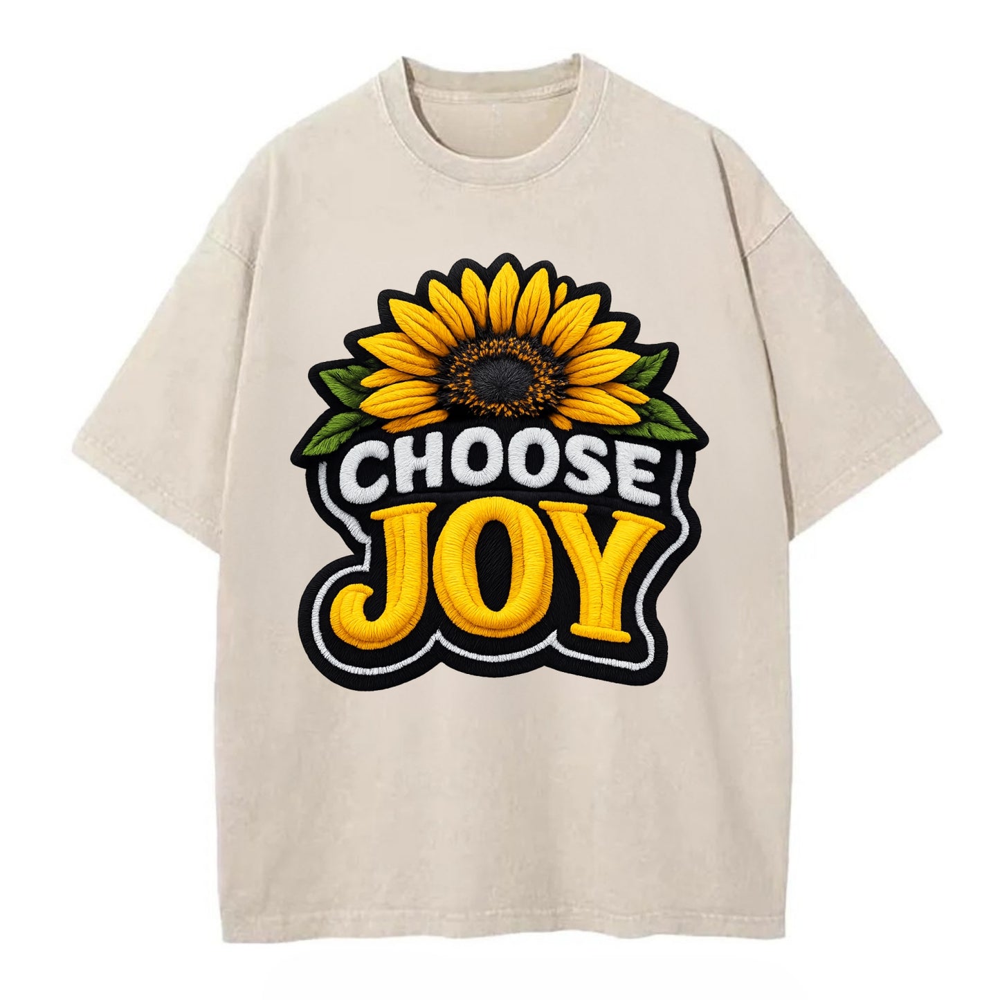 CHOOSE JOY - sunflower with text in yellow , happiness choice - Vintage T-shirt - Off White
