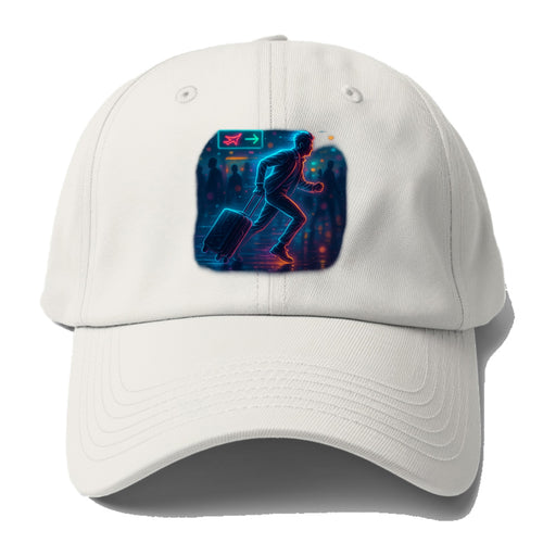 person running with luggage through crowded airport terminal - Baseball Cap For Big Heads