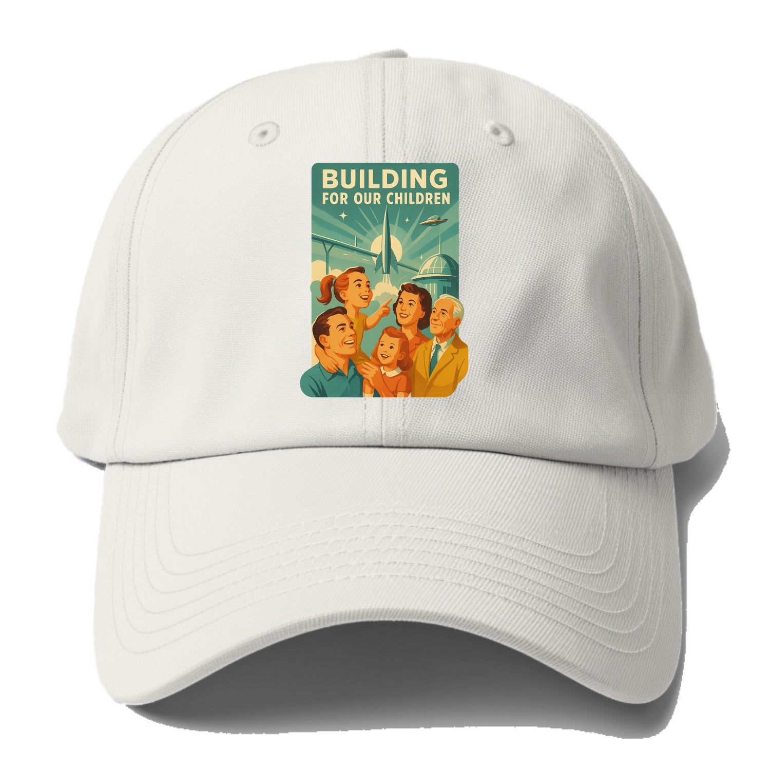 Multiple generations celebrating progress together - "Building for Our Children" - - Baseball Cap - Off White