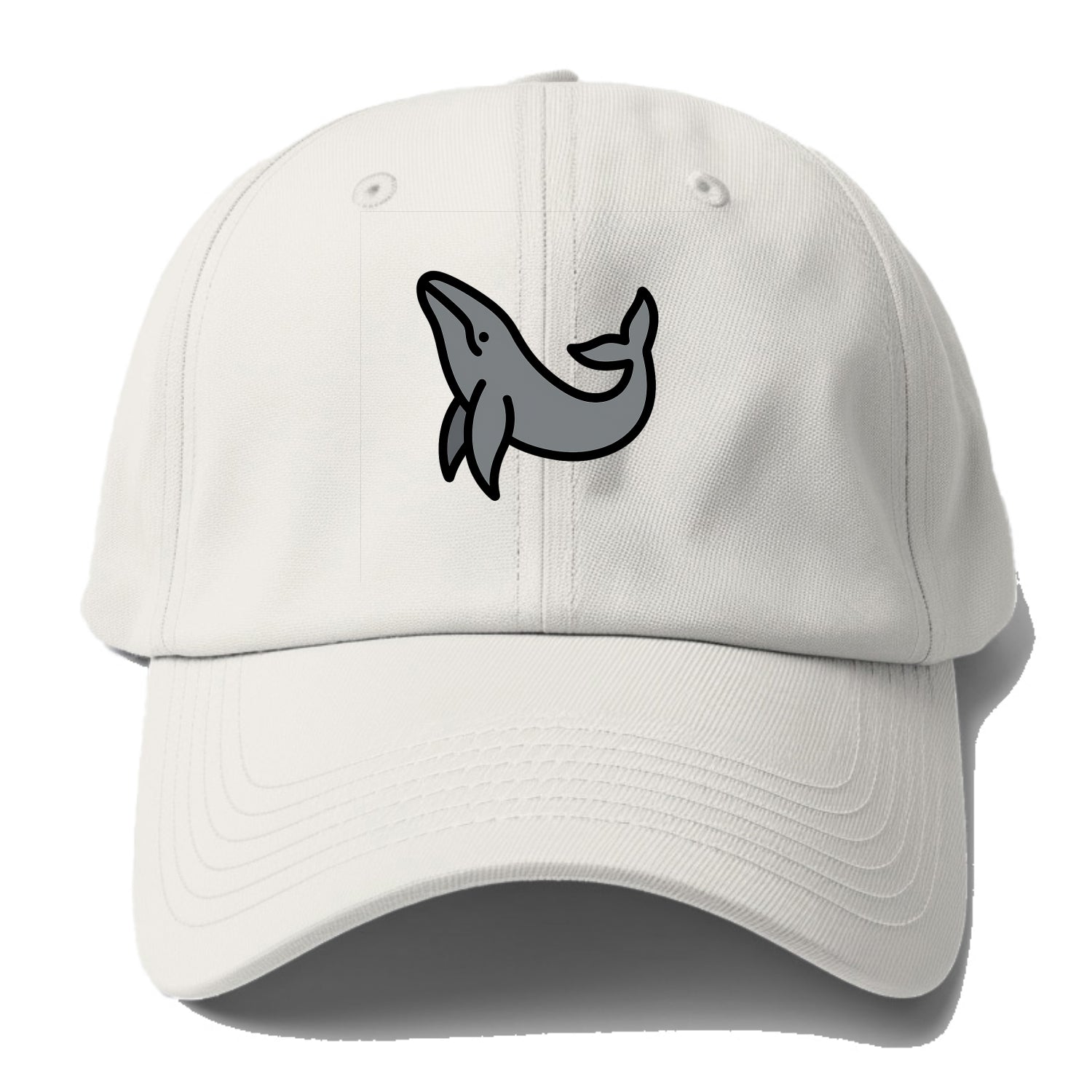 Humpback Whale - Gray breaching pose flat side profile - Baseball Cap - Off White