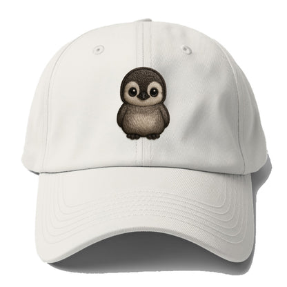 Baby Penguin Chick - gray fluffy, white face, round body, - Baseball Cap For Big Heads - Off White