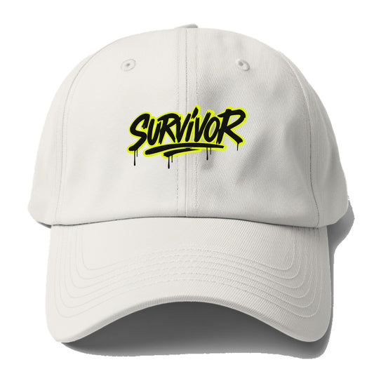 Bold typography design - "SURVIVOR" - overcomer, still standing, made it through - Baseball Cap - Off White