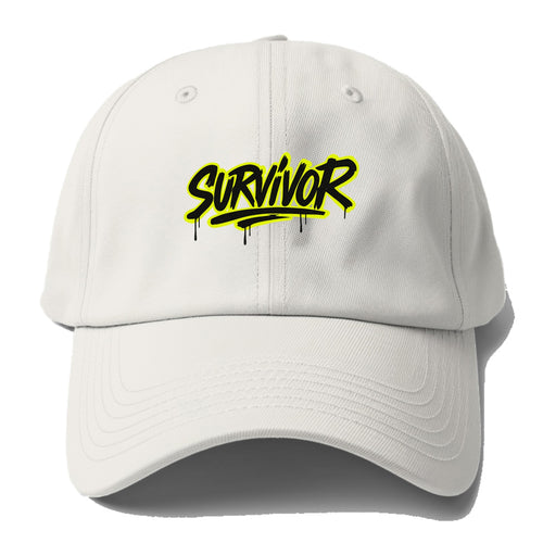 Bold typography design - SURVIVOR - overcomer, still standing, made it through - Baseball Cap
