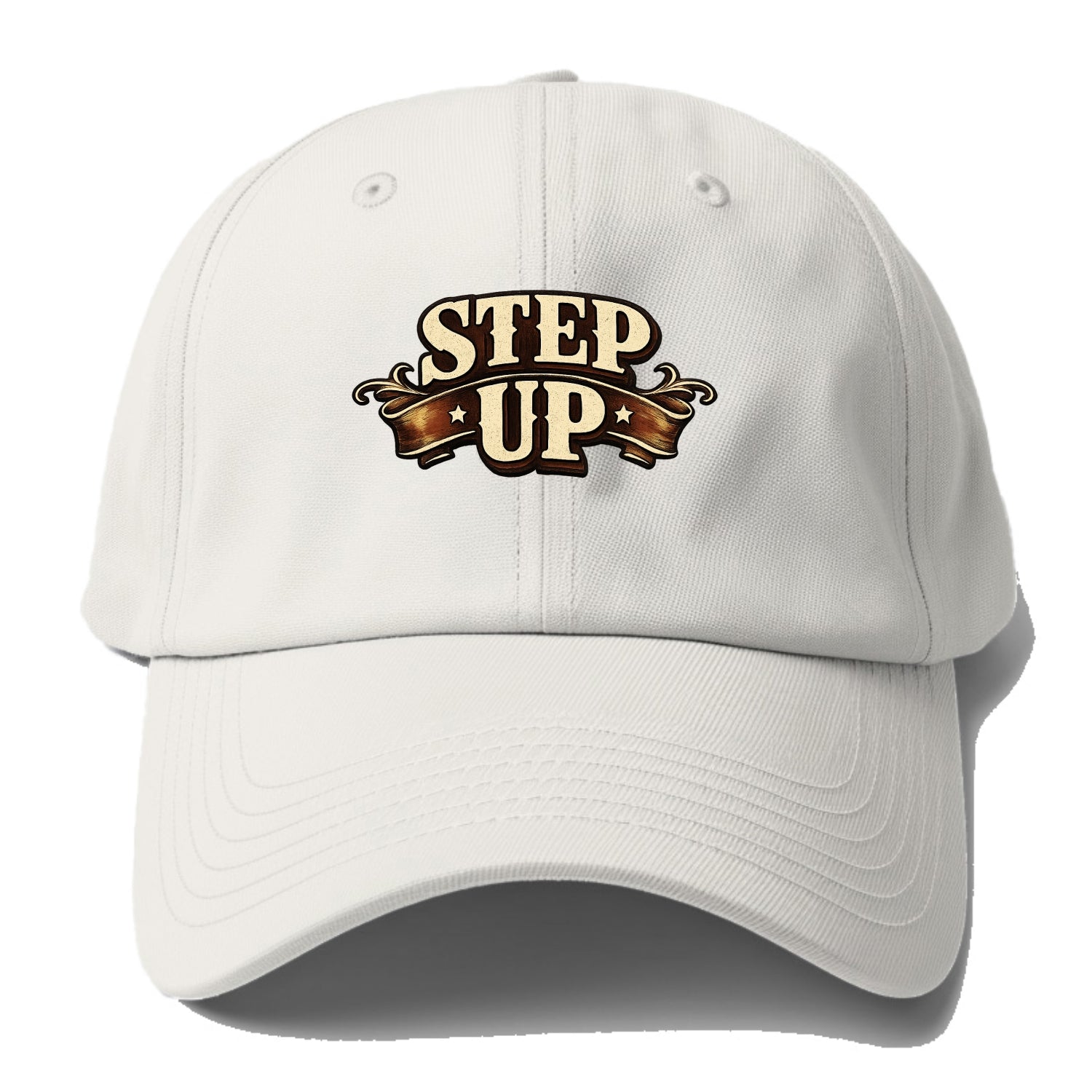 Bold typography design - "STEP UP" - rise to occasion, take charge - Baseball Cap For Big Heads - Off White