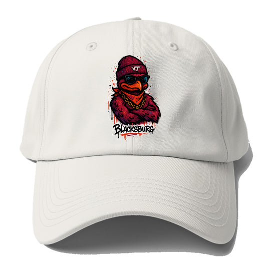 Blacksburg HokieBird wearing Virginia Tech beanie with VT patch - Baseball Cap - Off White