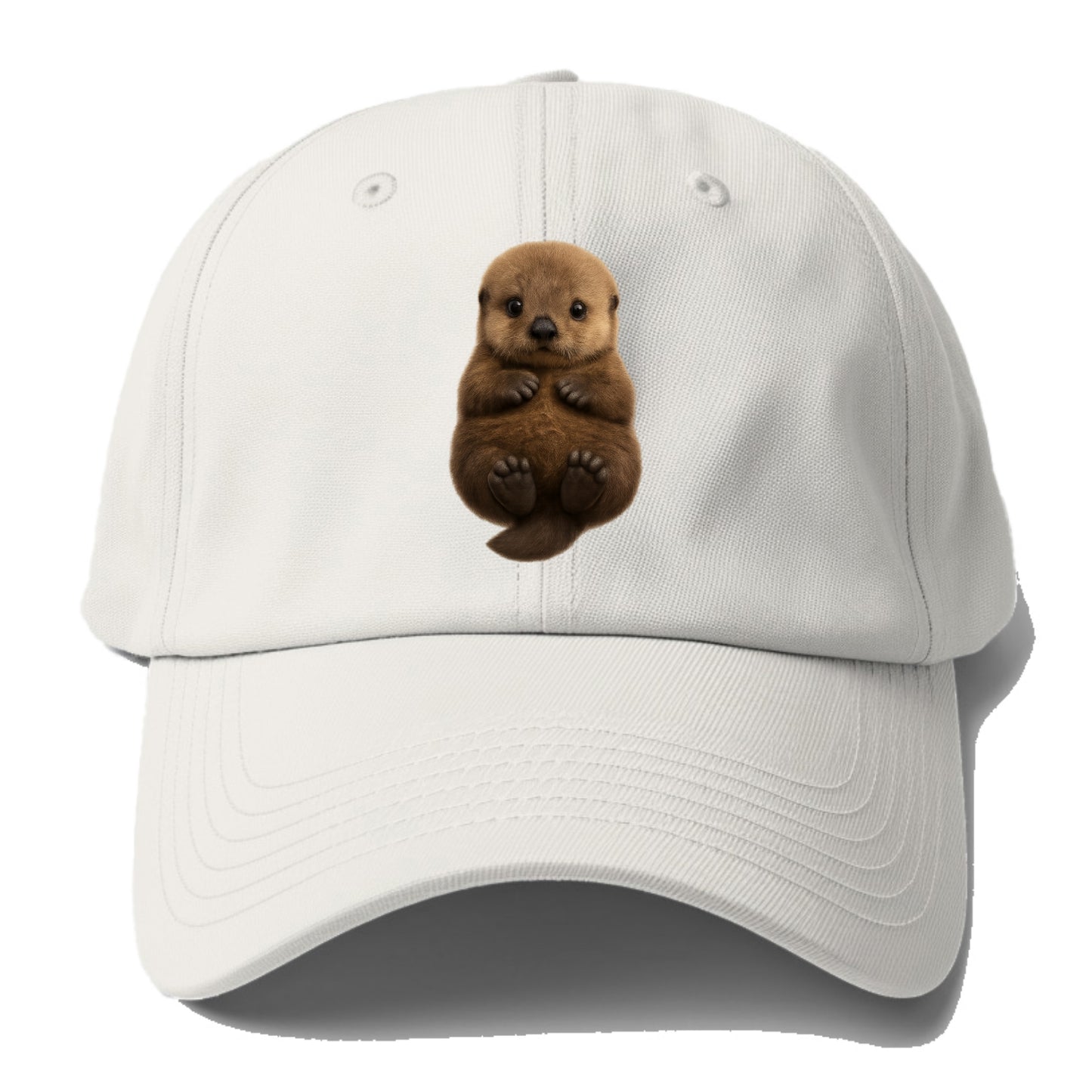 Baby Sea Otter - brown fluffy, floating on back, tiny paws, bright - Baseball Cap For Big Heads - Off White