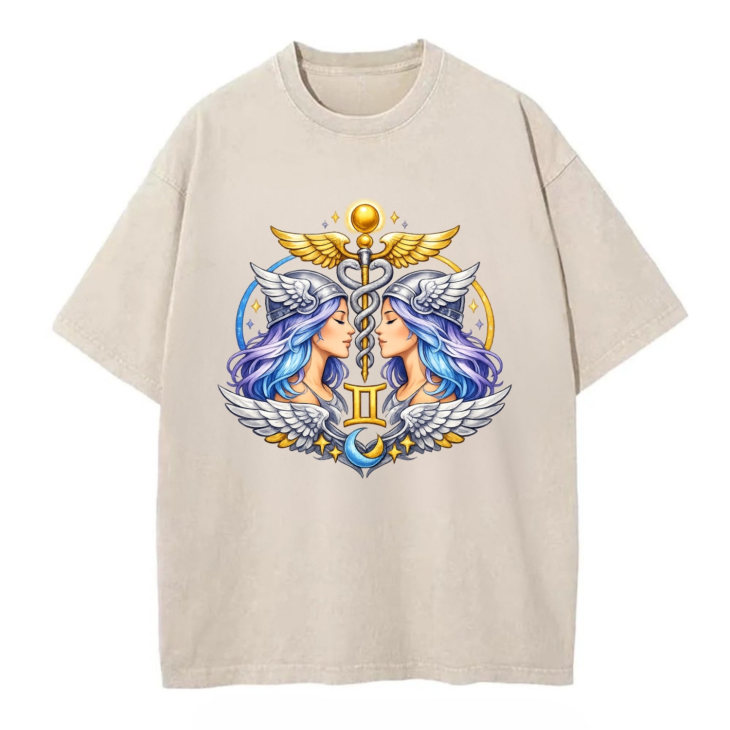 MERCURY WINGS | Winged messenger symbol | Caduceus staff | Swift communication | - Vintage T-shirt - Off White