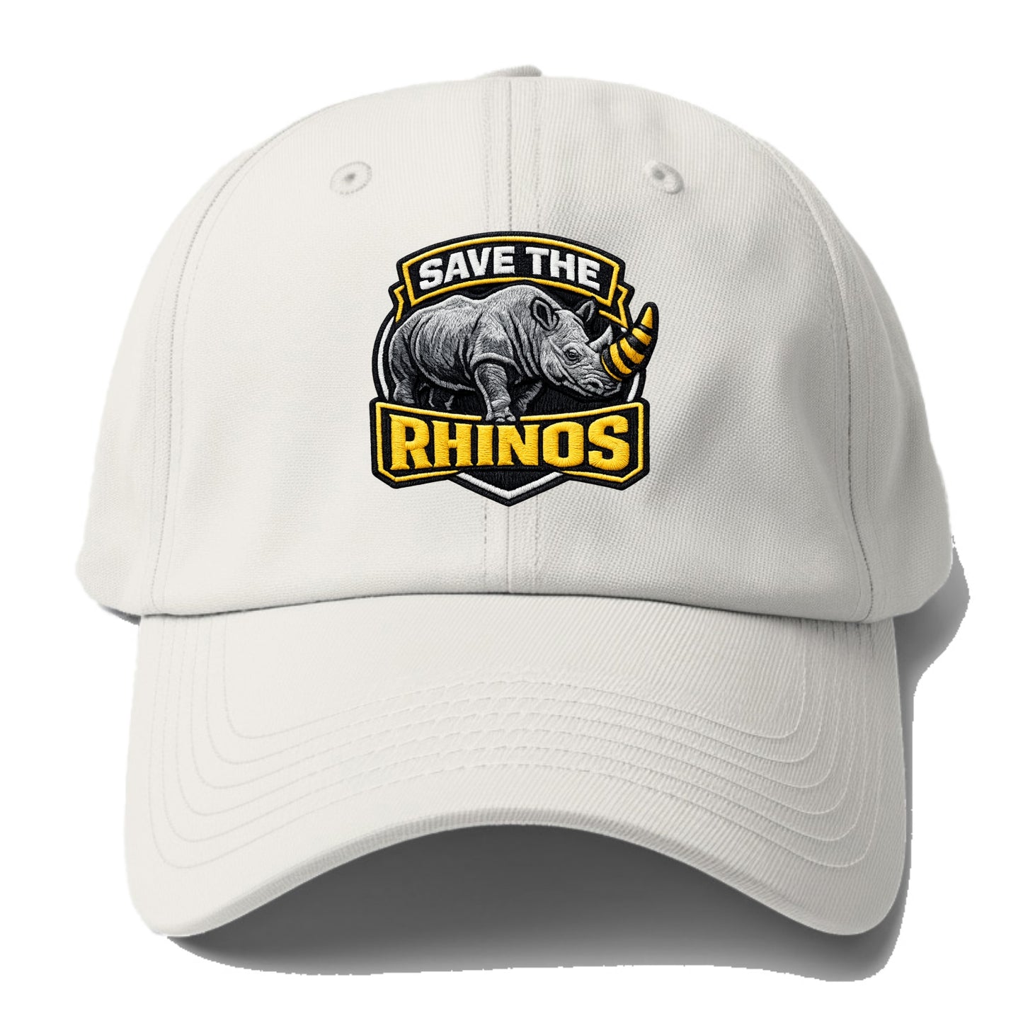 SAVE THE RHINOS - rhino silhouette in gray , horn protection - Baseball Cap - Off White