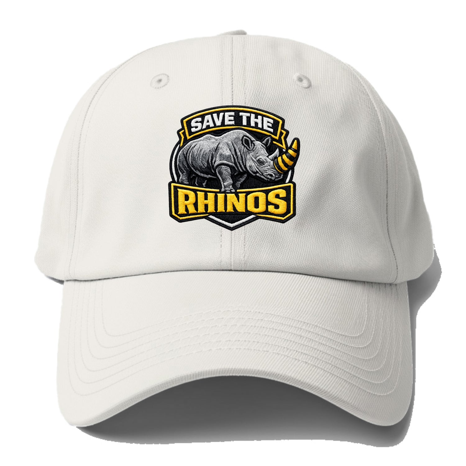 SAVE THE RHINOS - rhino silhouette in gray , horn protection - Baseball Cap - Off White
