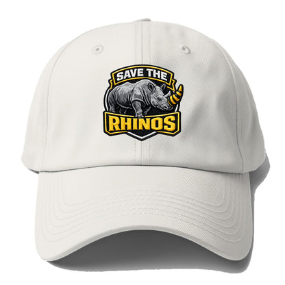 SAVE THE RHINOS - rhino silhouette in gray , horn protection - Baseball Cap - Off White