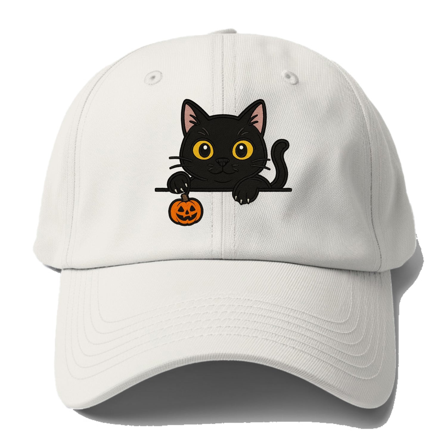 Midnight the black cat poking tongue out playfully while peeking. - Baseball Cap For Big Heads - Off White