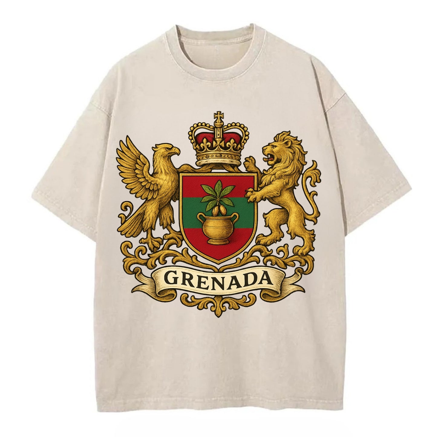 Grenada Heritage Badge  - Vintage T-shirt - Off White