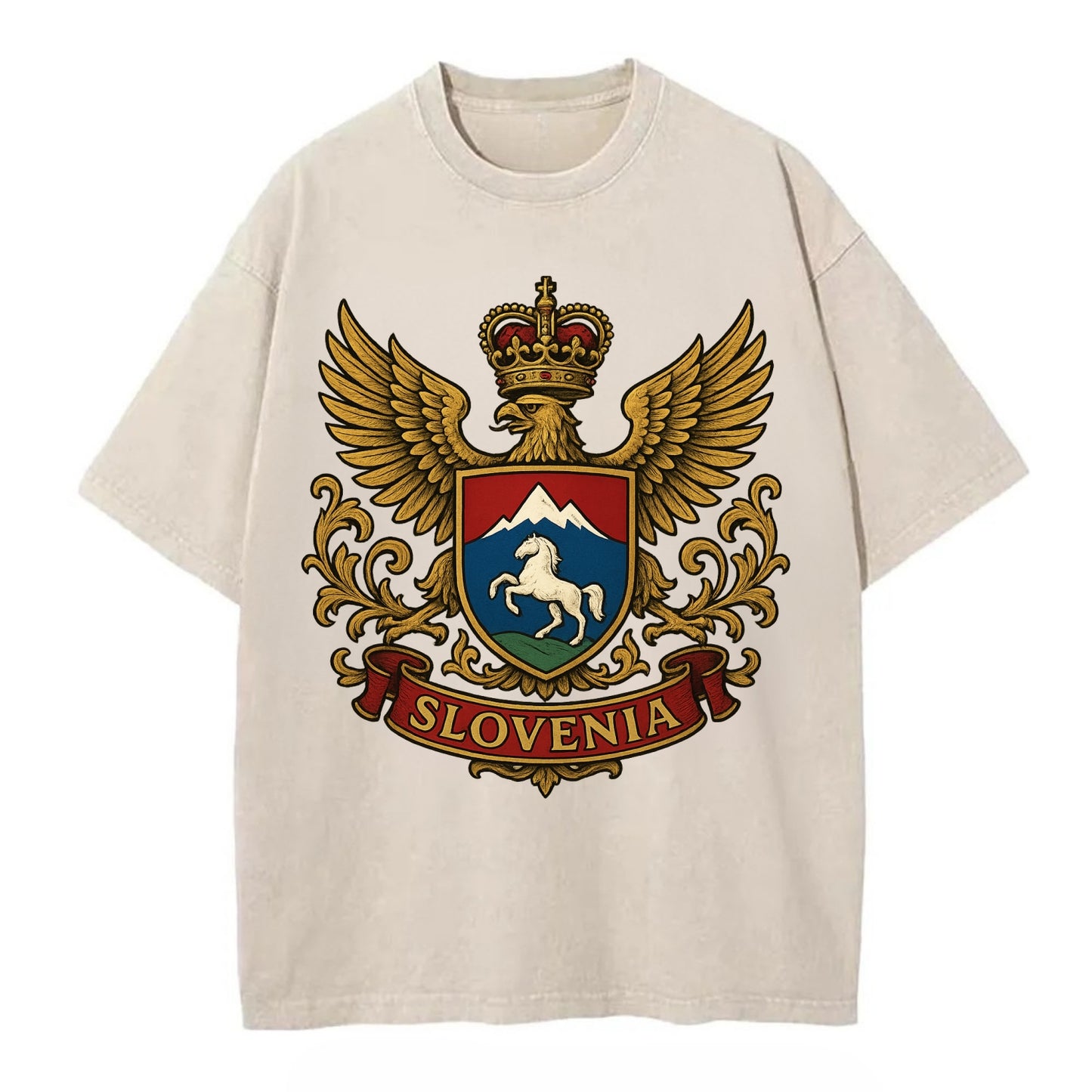 Slovenia Heritage Badge  - Vintage T-shirt - Off White