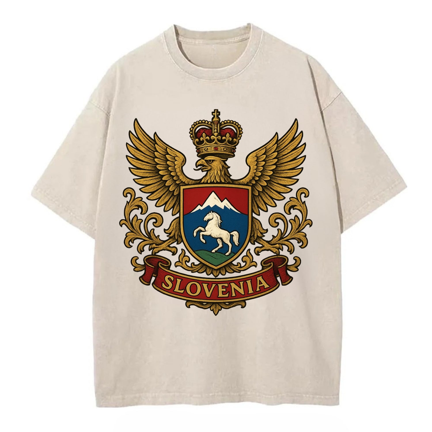Slovenia Heritage Badge  - Vintage T-shirt - Off White
