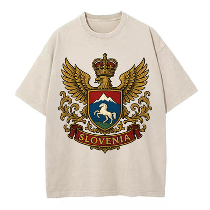 Slovenia Heritage Badge  - Vintage T-shirt - Off White