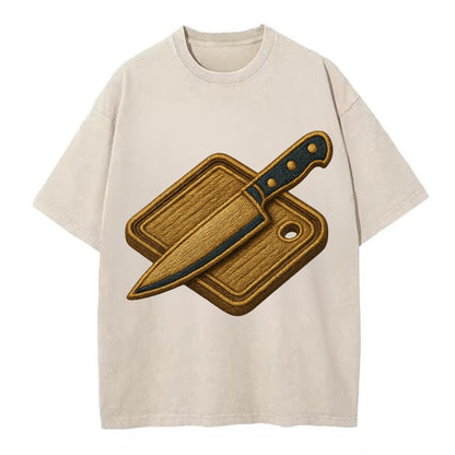 Chef knife with cutting board - culinary enthusiast - Vintage T-shirt - Off White