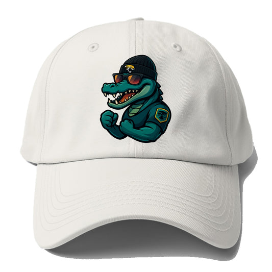 Jacksonville Alligator wearing Jaguars beanie with swamp patch and - Baseball Cap For Big Heads - Off White