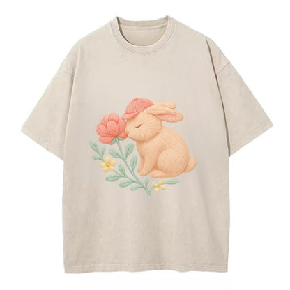 Peach Bunny - Vintage T-shirt - Off White