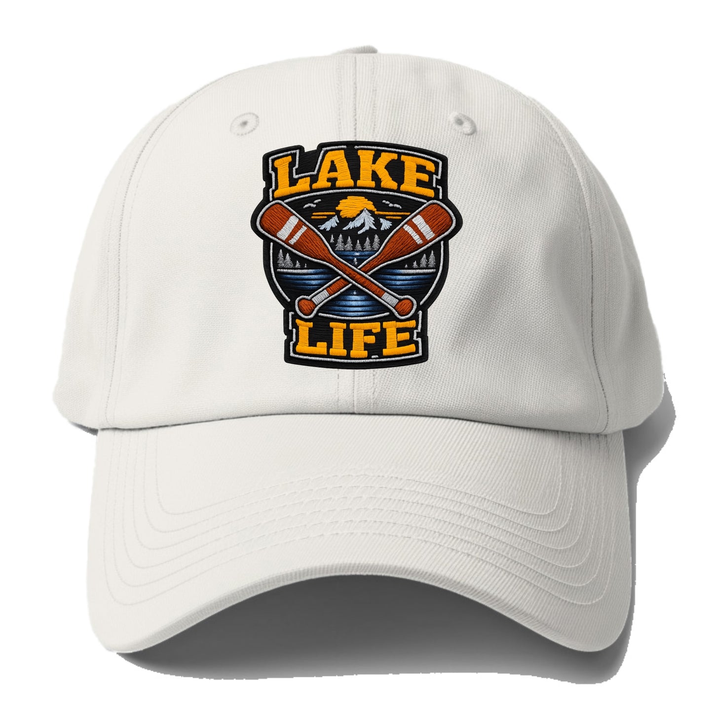 CANOE PADDLE - wooden paddle crossed in brown and cream , lake life - Baseball Cap - Off White