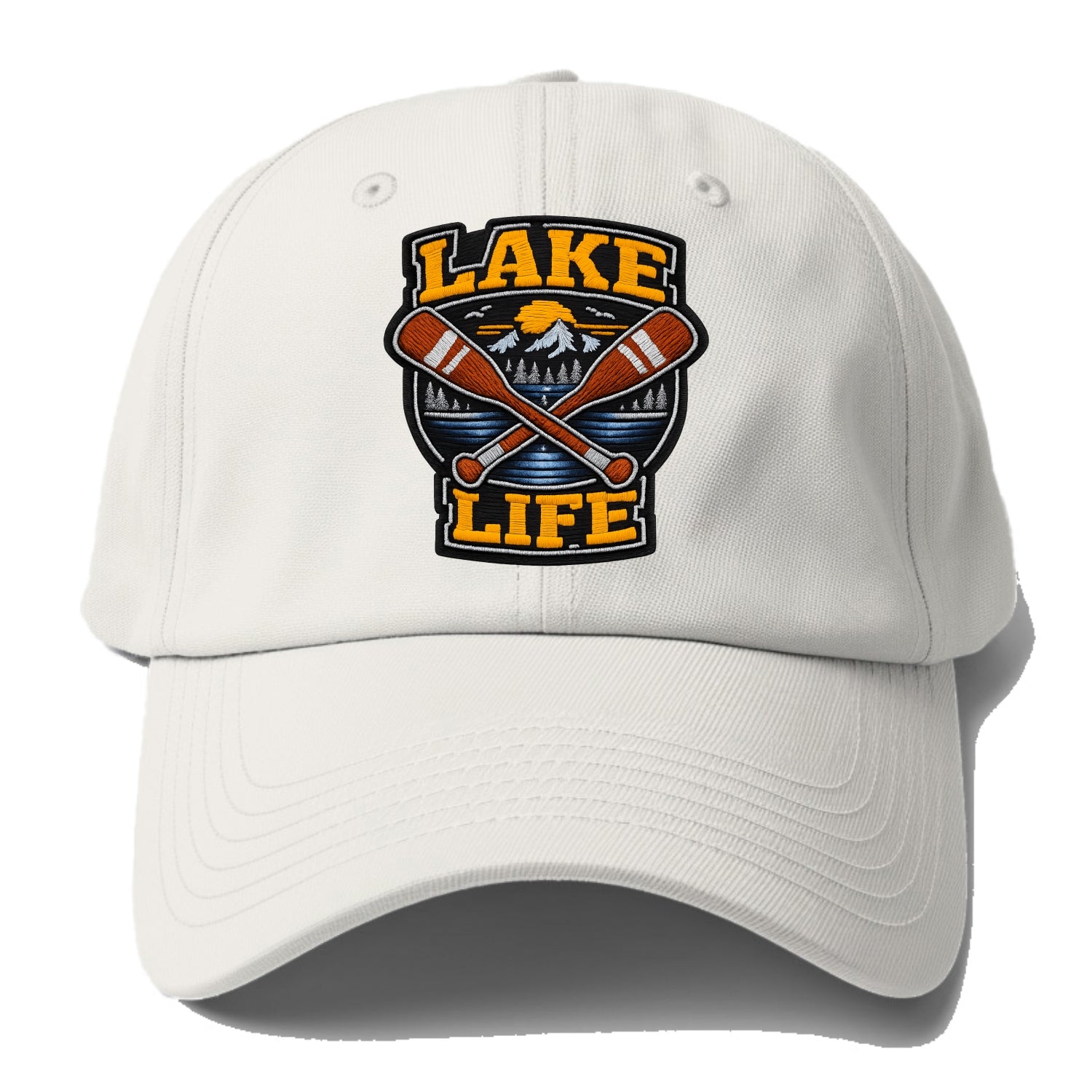 CANOE PADDLE - wooden paddle crossed in brown and cream , lake life - Baseball Cap - Off White