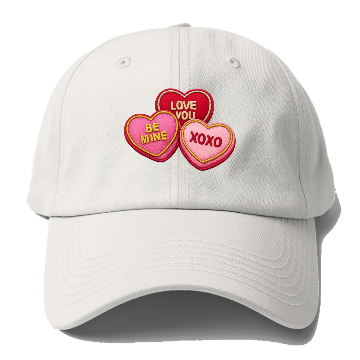 VALENTINES HEARTS - candy hearts in pink and red , love day - Baseball Cap For Big Heads - Off White