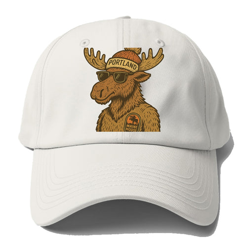 Maine Moose wearing Portland beanie with pom pom and wayfarer sunglasses - Baseball Cap