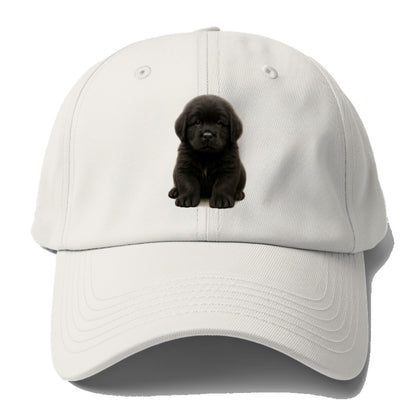 Baby Newfoundland Puppy - giant fluffy black, gentle eyes, webbed paws, - Baseball Cap - Off White