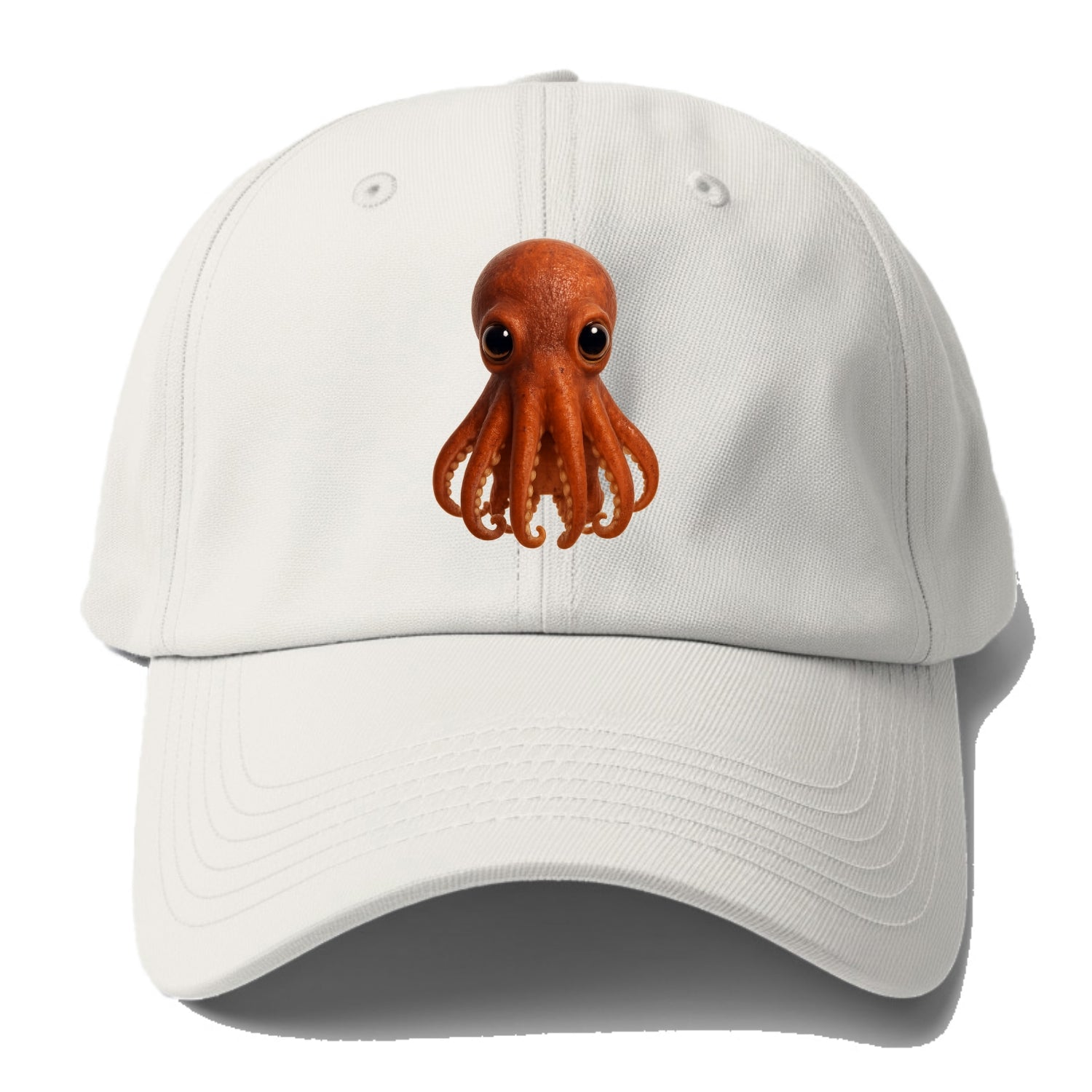 Baby Giant Pacific Octopus - reddish, smaller tentacles, expressive eyes, - Baseball Cap - Off White