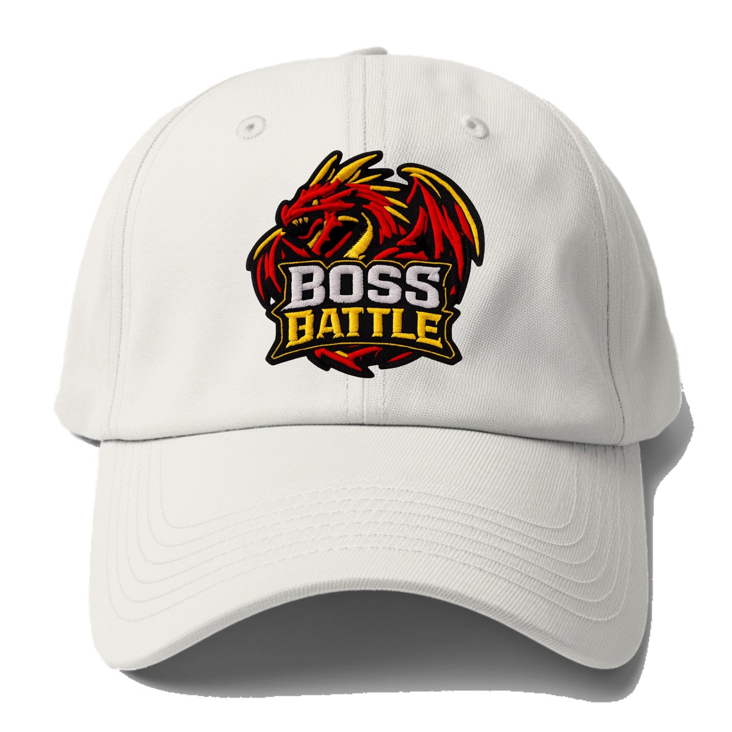 BOSS BATTLE - dragon silhouette in red and gold , raid - Baseball Cap For Big Heads - Off White