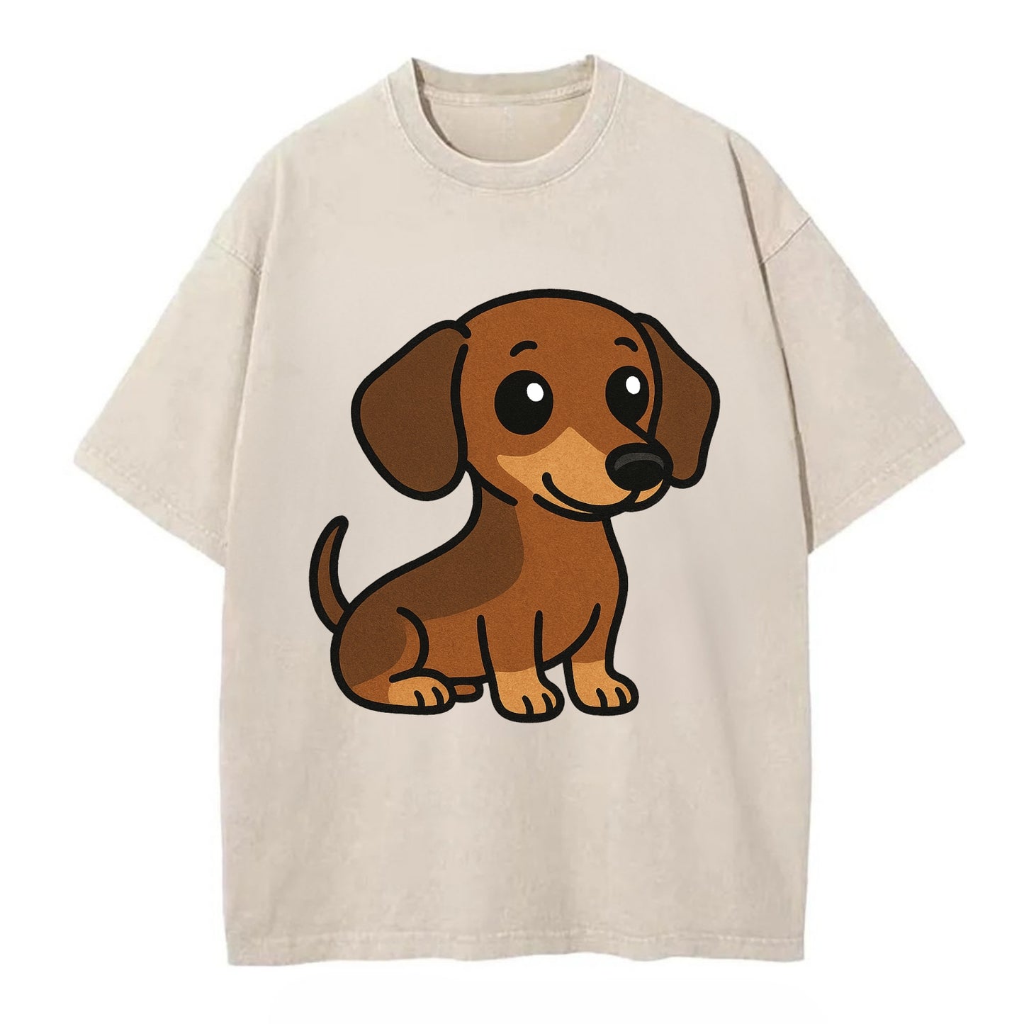 Dachshund - Long body profile view - Vintage T-shirt - Off White
