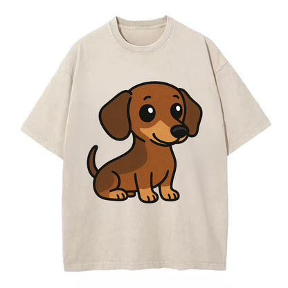 Dachshund - Long body profile view - Vintage T-shirt - Off White