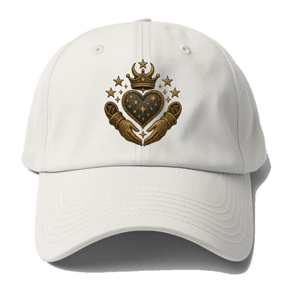 Weathered antique brass crown above a hammered gunmetal heart framed by ivy-woven - Baseball Cap - Off White