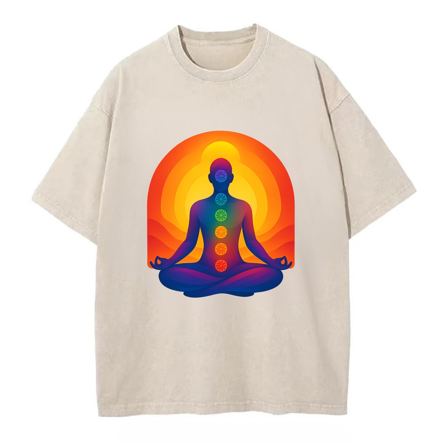 Sunset Meditation - Figure in lotus pose Vintage T-shirt - Off White