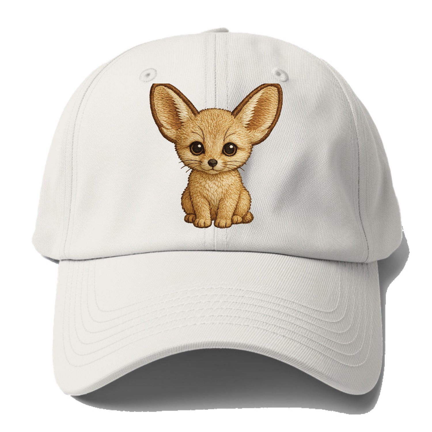 Baby Fennec Fox - huge ears, cream fur, large dark eyes, front-facing, desert baby - Baseball Cap - Off White
