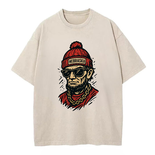 Lincoln Cornhusker wearing Nebraska bean - Vintage T-shirt - Off White
