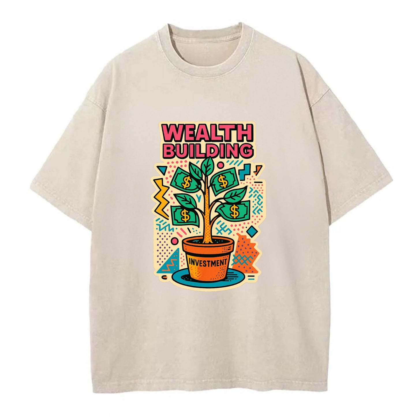 Money tree growing from investment pot - financial independence journey, wealth - Vintage T-shirt - Off White