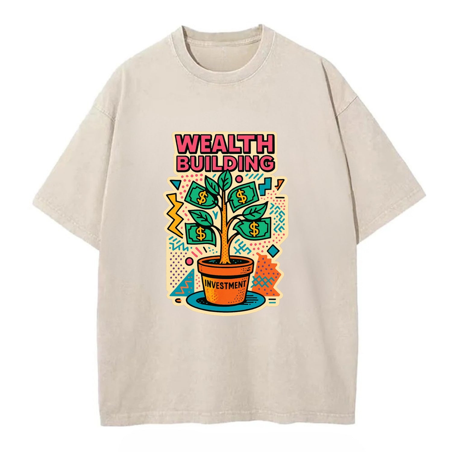 Money tree growing from investment pot - financial independence journey, wealth - Vintage T-shirt - Off White