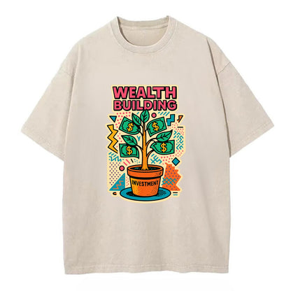 Money tree growing from investment pot - financial independence journey, wealth - Vintage T-shirt - Off White