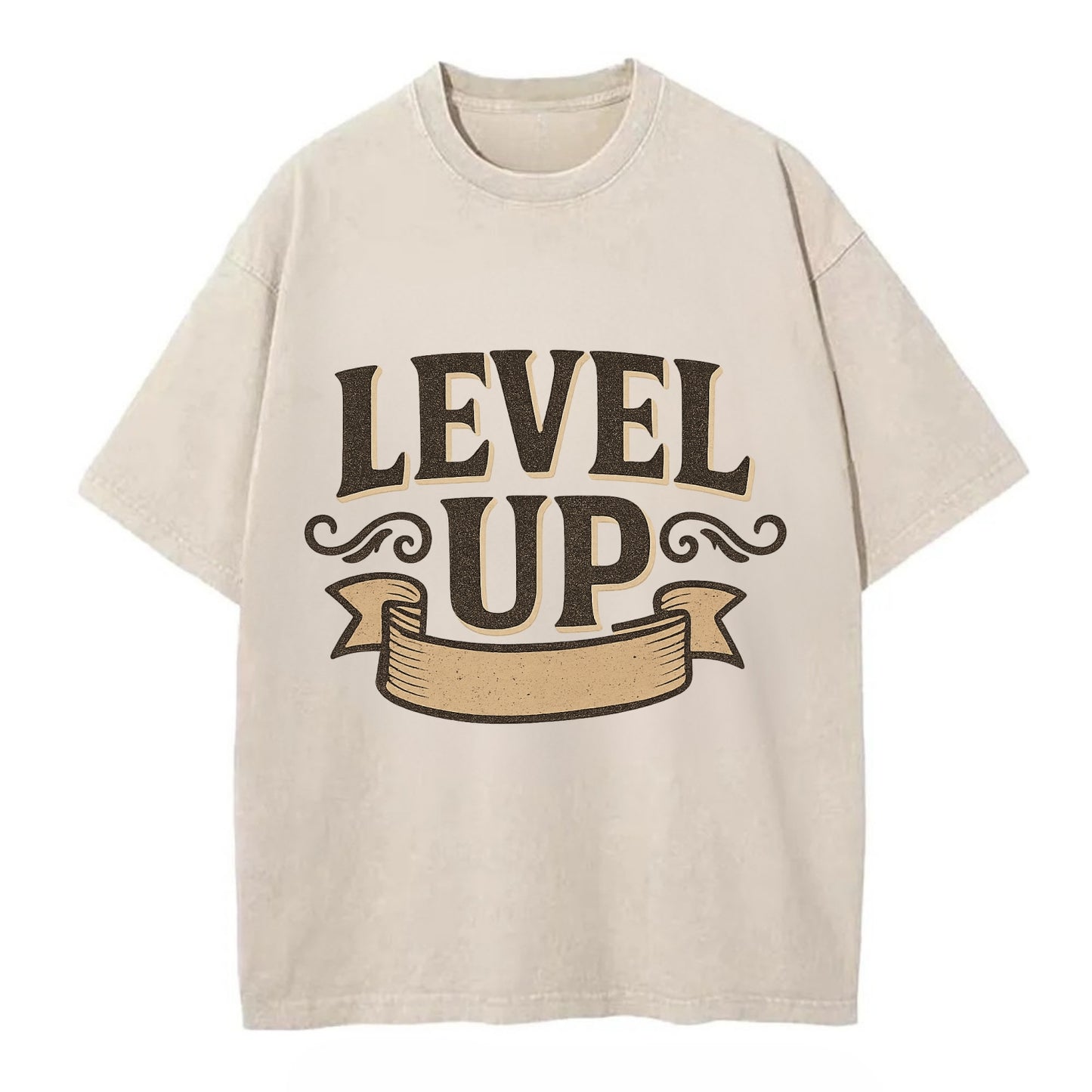 Bold typography design - "LEVEL UP" - improving, advancing, growing - Vintage T-shirt - Off White