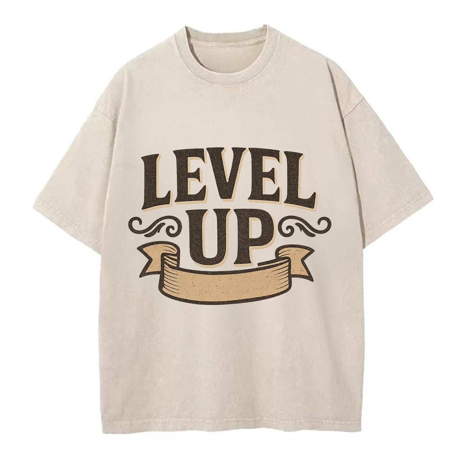Bold typography design - "LEVEL UP" - improving, advancing, growing - Vintage T-shirt - Off White