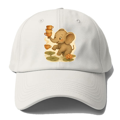 Elephant balancing teacups during a floating tea ceremony beside lotus - Baseball Cap For Big Heads - Off White