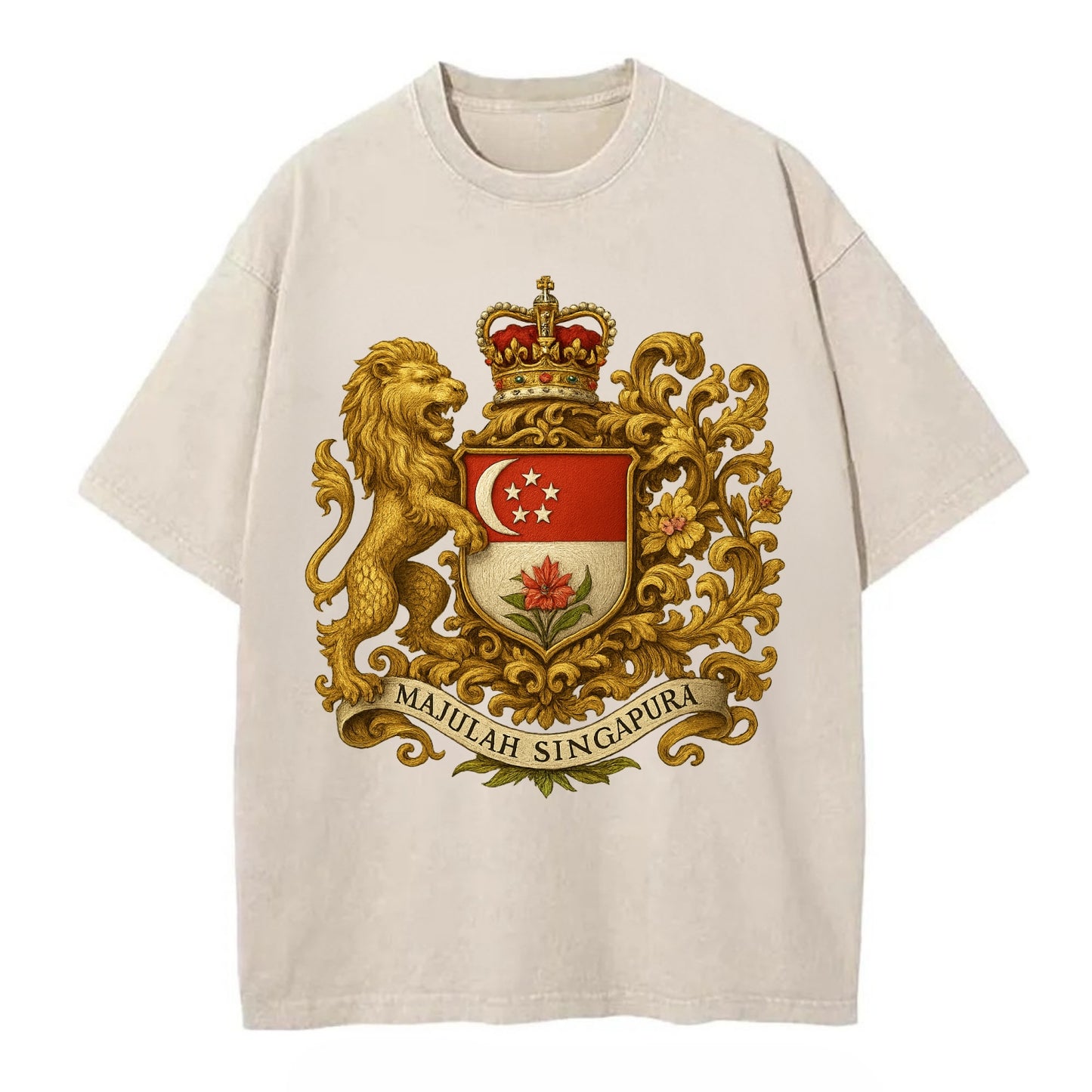 Singapore Merlion Emblem  - Vintage T-shirt - Off White