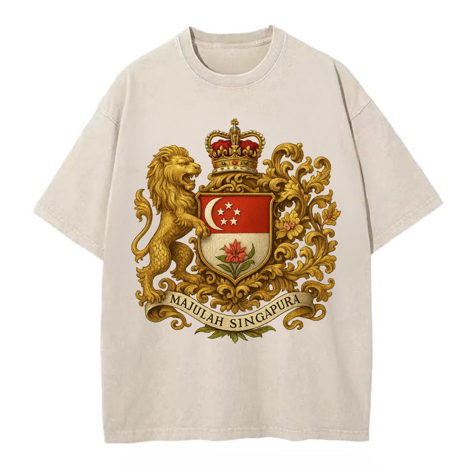 Singapore Merlion Emblem  - Vintage T-shirt - Off White