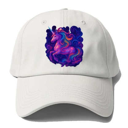 Magical unicorn with flowing rainbow gradient mane, iridescent horn with spiral - Baseball Cap - Off White